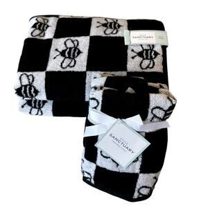 Black & White Checkered BEE Bath Hand Towel Set